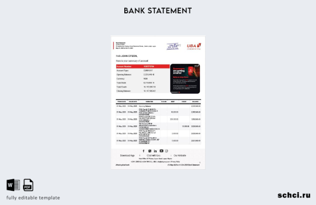 цифровая загрузка шаблона банковской выписки Объединенного банка Африки в Нигери